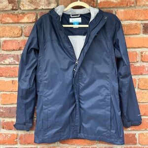 Columbia Boys Navy Blue Rain Jacket Size Large Full Zip Hood Lined